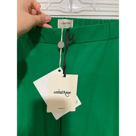 NWT Ottod'Ame Green Bandiera Cotton Wide Leg Pants Italian Minimalist